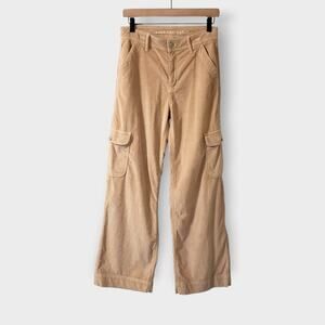 American Eagle High Rise Baggy Corduroy Cargo Pants Wide Leg Tan Sz 2 Reg Skater